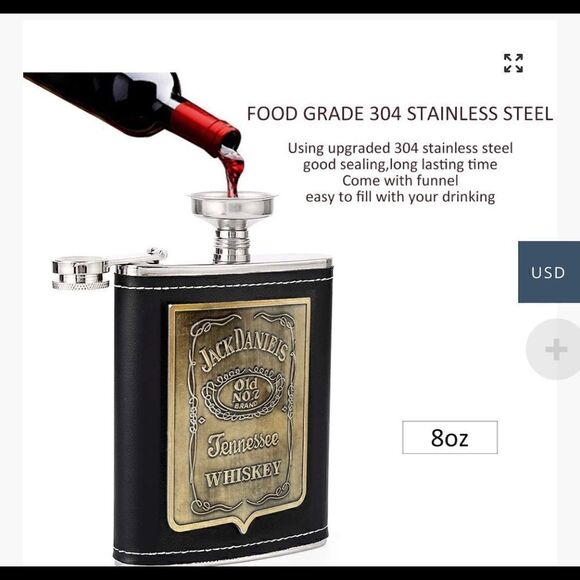 KWANITHINK Hip Flask with Funnel-Leather, Stainless Steel, 8oz - Picture 4 of 5